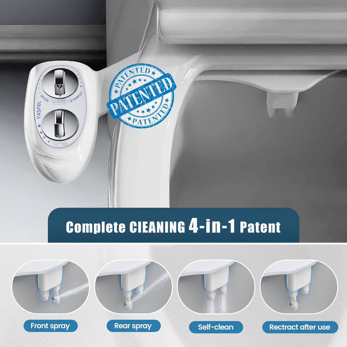 Bidet Attachment for Toilet, Non-Electric Self-Cleaning Bidet Seat Attachment, Fresh Cold Bidet Attachment for Feminine/Posterior Wash, with Adjustable Pressure Control (Blue/White)