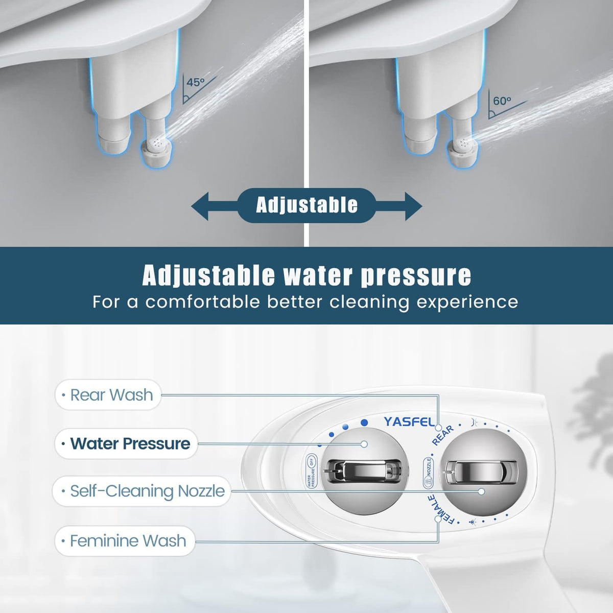 Bidet Attachment for Toilet, Non-Electric Self-Cleaning Bidet Seat Attachment, Fresh Cold Bidet Attachment for Feminine/Posterior Wash, with Adjustable Pressure Control (Blue/White)
