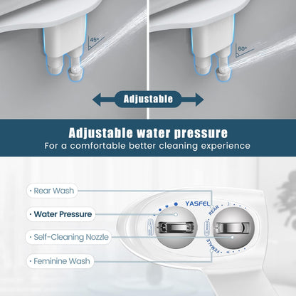 Bidet Attachment for Toilet, Non-Electric Self-Cleaning Bidet Seat Attachment, Fresh Cold Bidet Attachment for Feminine/Posterior Wash, with Adjustable Pressure Control (Blue/White)