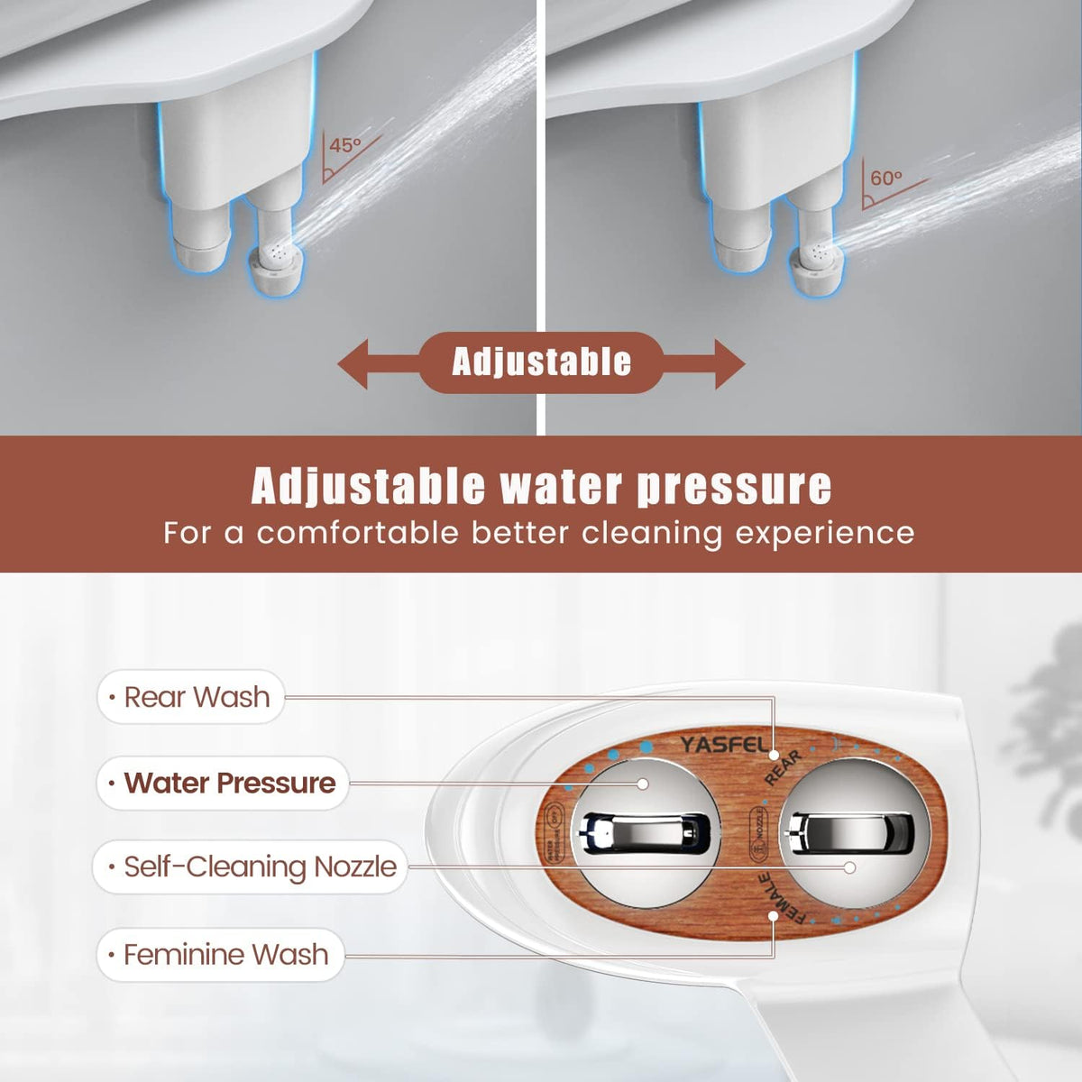 Bidet Attachment for Toilet, Non-Electric Self-Cleaning Bidet Seat Attachment, Fresh Cold Bidet Attachment for Feminine/Posterior Wash, with Adjustable Pressure Control (Blue/White)