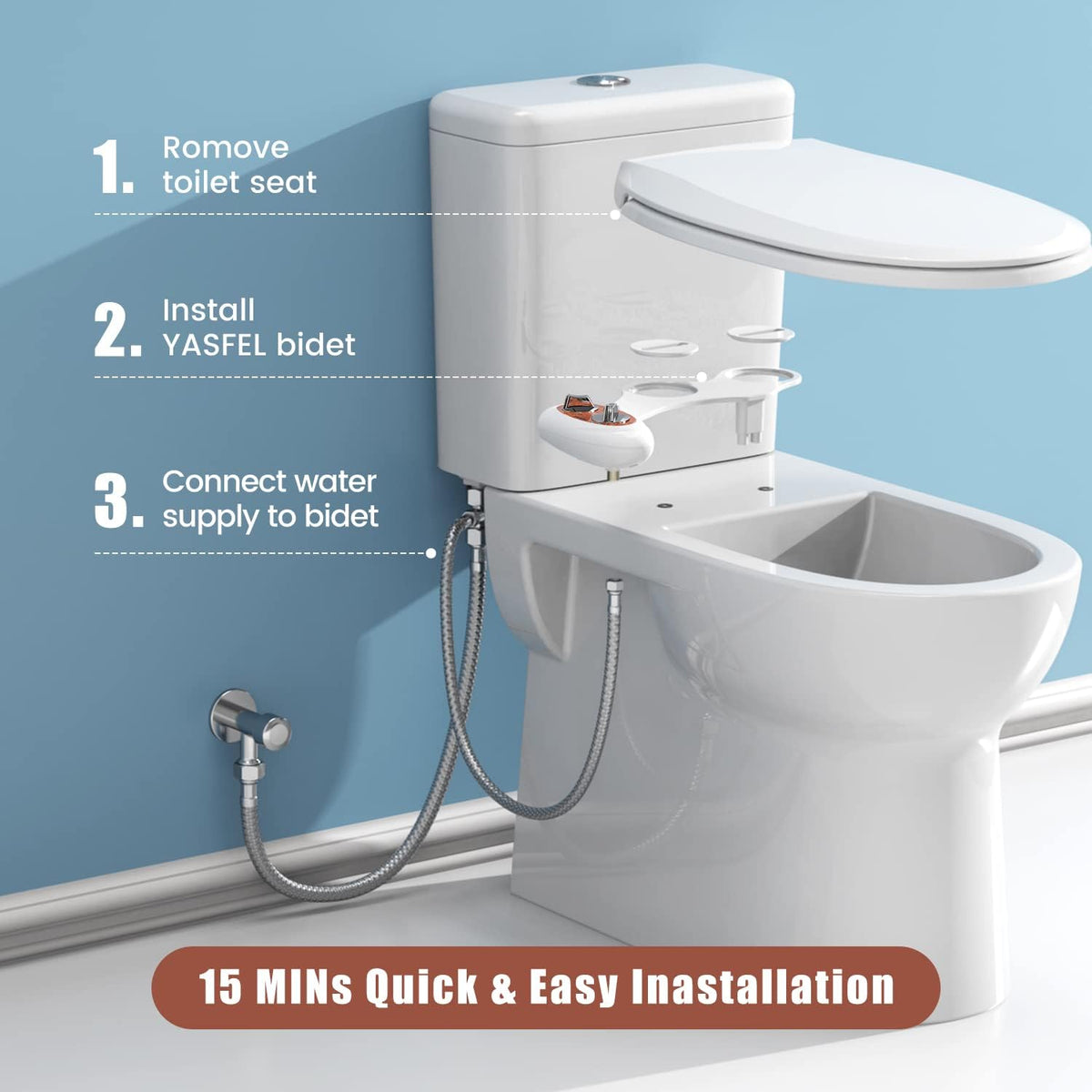 Bidet Attachment for Toilet, Non-Electric Self-Cleaning Bidet Seat Attachment, Fresh Cold Bidet Attachment for Feminine/Posterior Wash, with Adjustable Pressure Control (Blue/White)