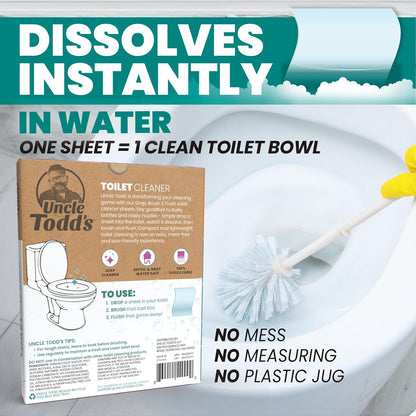 Toilet Cleaner Sheets - 100% Dissolvable, Plastic-Free Packaging, Drop, Brush, & Flush - 30 Sheets