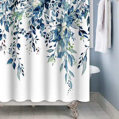 Shower Curtain Blue Eucalyptus Shower Curtains for Bathroom, Watercolor Leaf Shower Curtain Sets Waterproof Plant Shower Curtain Leaves Fabric Cloth Bathroom Curtains 72x72 inch with Hooks
