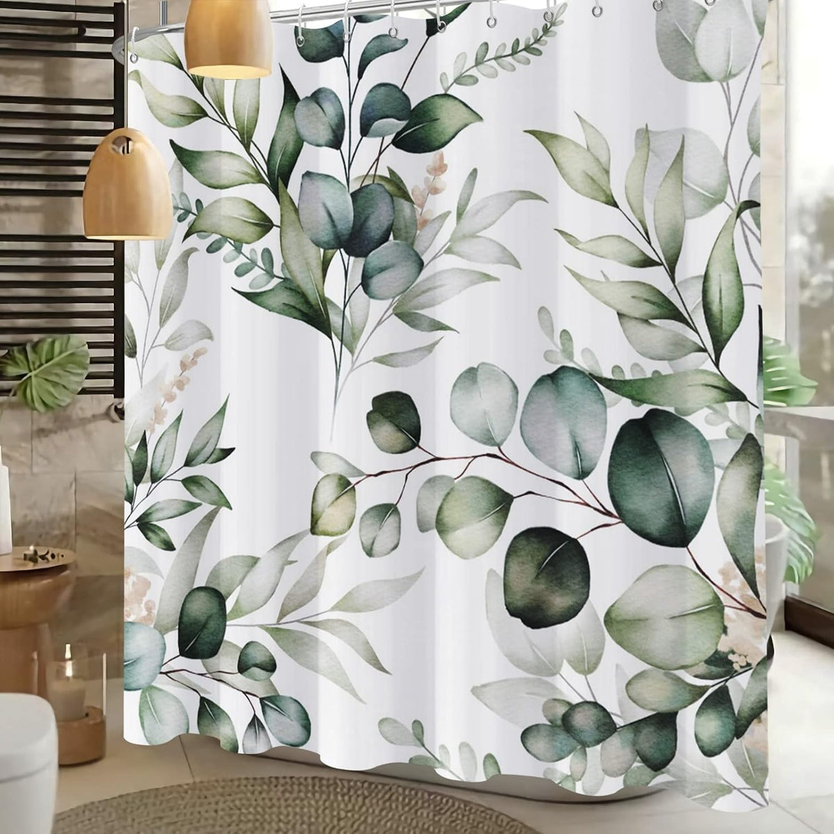Shower Curtain Blue Eucalyptus Shower Curtains for Bathroom, Watercolor Leaf Shower Curtain Sets Waterproof Plant Shower Curtain Leaves Fabric Cloth Bathroom Curtains 72x72 inch with Hooks