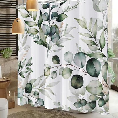 Shower Curtain Blue Eucalyptus Shower Curtains for Bathroom, Watercolor Leaf Shower Curtain Sets Waterproof Plant Shower Curtain Leaves Fabric Cloth Bathroom Curtains 72x72 inch with Hooks