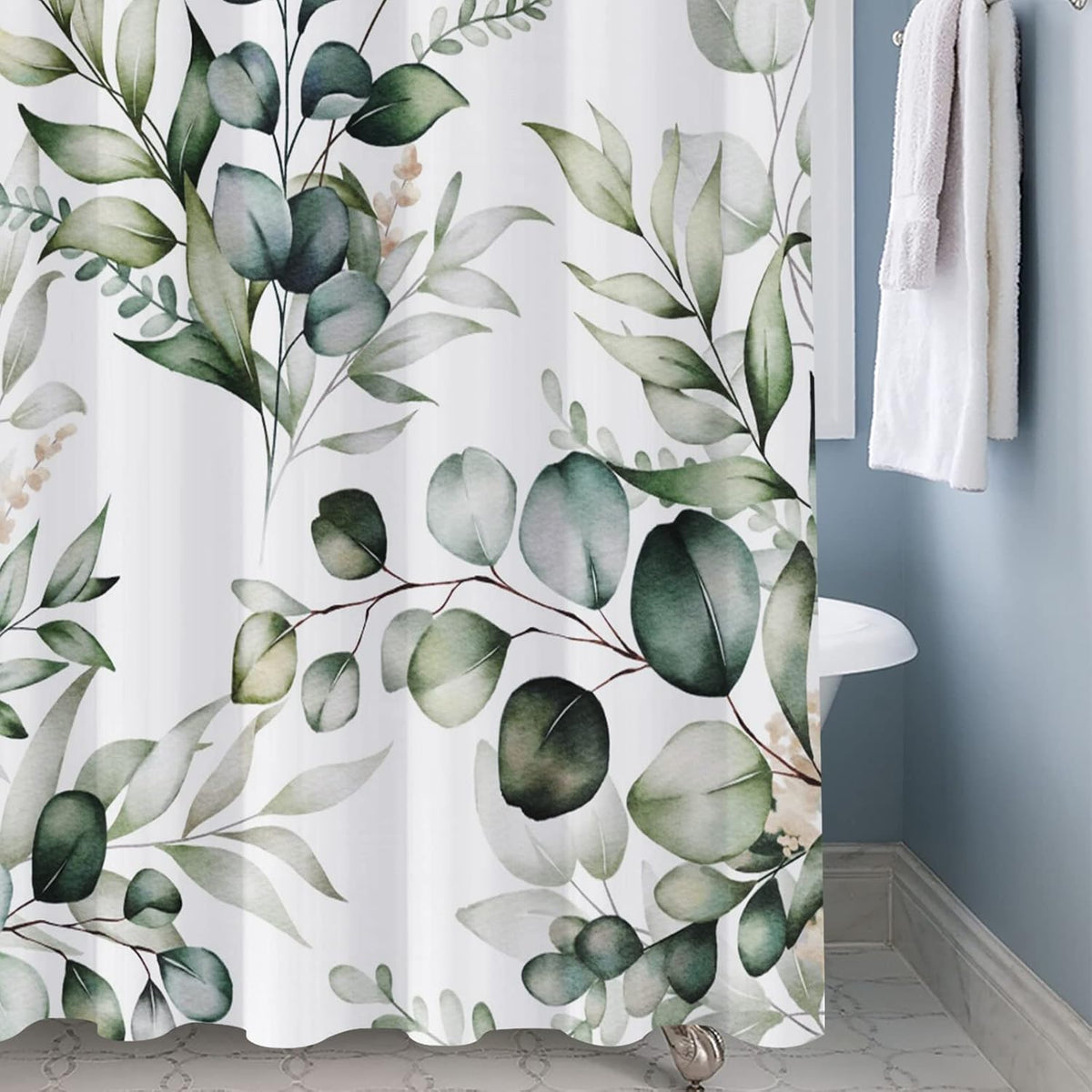 Shower Curtain Blue Eucalyptus Shower Curtains for Bathroom, Watercolor Leaf Shower Curtain Sets Waterproof Plant Shower Curtain Leaves Fabric Cloth Bathroom Curtains 72x72 inch with Hooks
