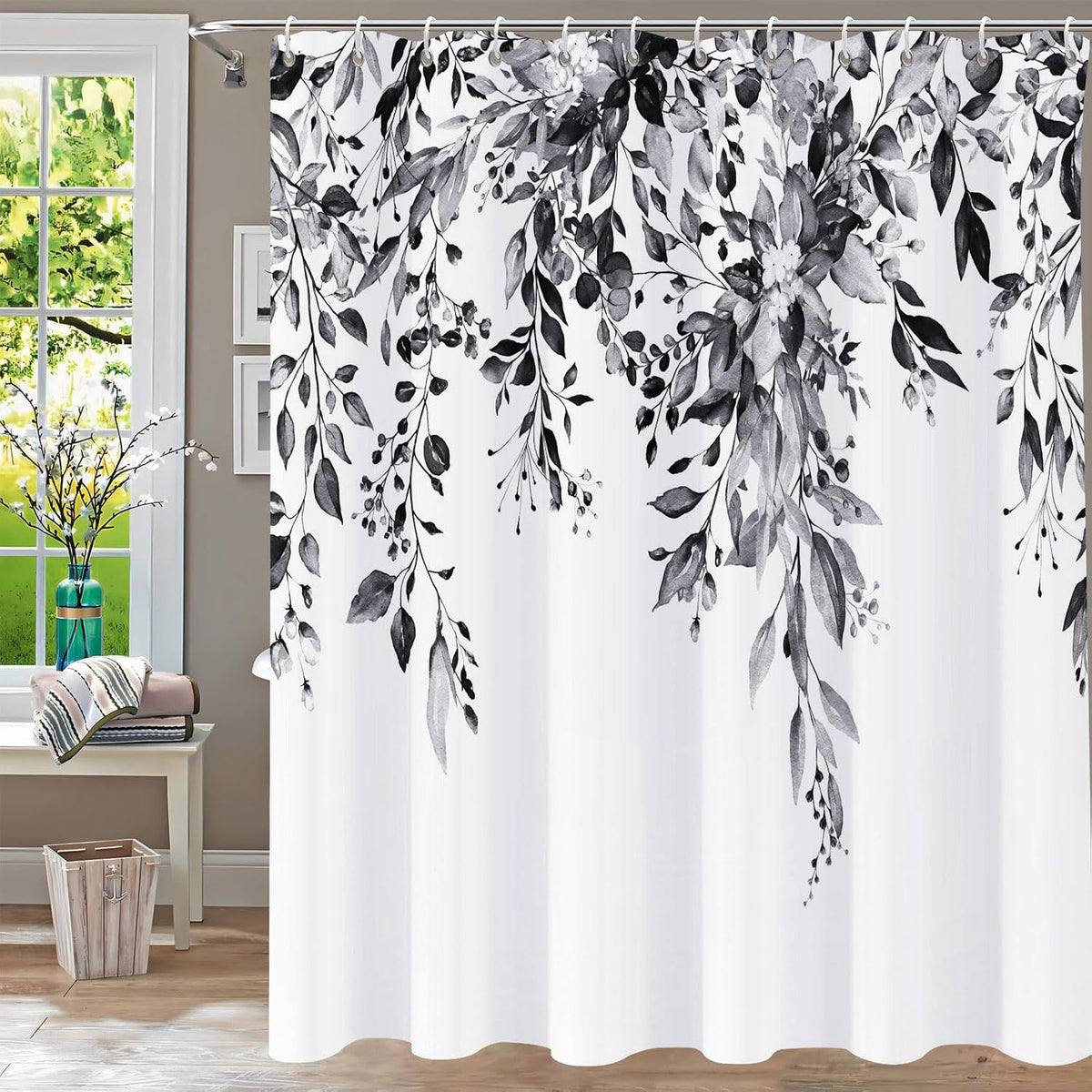 Shower Curtain Blue Eucalyptus Shower Curtains for Bathroom, Watercolor Leaf Shower Curtain Sets Waterproof Plant Shower Curtain Leaves Fabric Cloth Bathroom Curtains 72x72 inch with Hooks