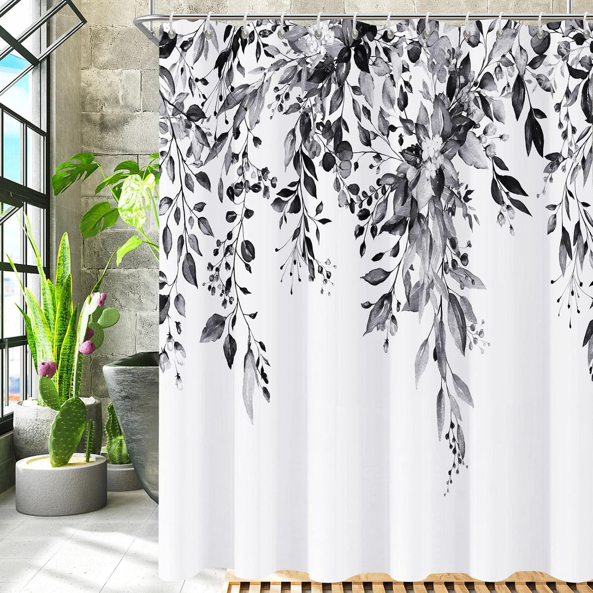 Shower Curtain Blue Eucalyptus Shower Curtains for Bathroom, Watercolor Leaf Shower Curtain Sets Waterproof Plant Shower Curtain Leaves Fabric Cloth Bathroom Curtains 72x72 inch with Hooks
