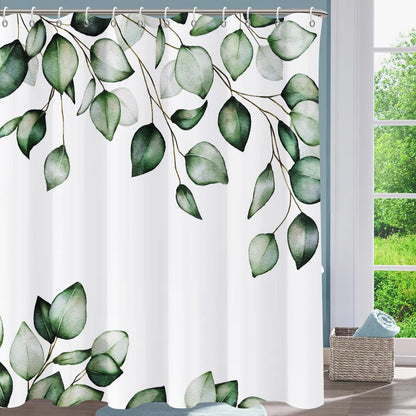 Shower Curtain Blue Eucalyptus Shower Curtains for Bathroom, Watercolor Leaf Shower Curtain Sets Waterproof Plant Shower Curtain Leaves Fabric Cloth Bathroom Curtains 72x72 inch with Hooks
