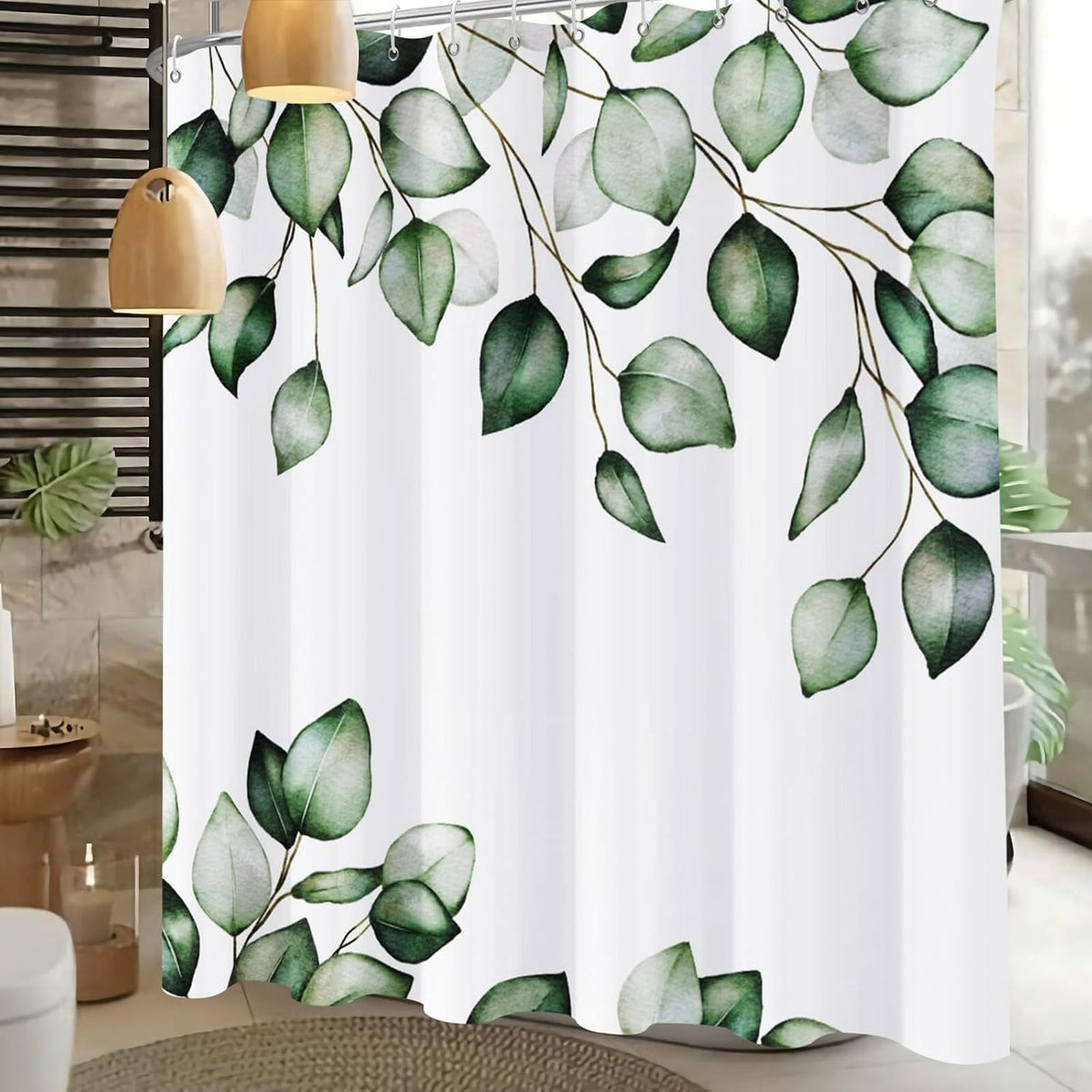 Shower Curtain Blue Eucalyptus Shower Curtains for Bathroom, Watercolor Leaf Shower Curtain Sets Waterproof Plant Shower Curtain Leaves Fabric Cloth Bathroom Curtains 72x72 inch with Hooks