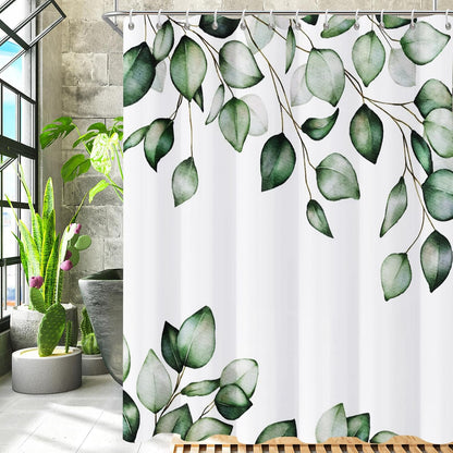 Shower Curtain Blue Eucalyptus Shower Curtains for Bathroom, Watercolor Leaf Shower Curtain Sets Waterproof Plant Shower Curtain Leaves Fabric Cloth Bathroom Curtains 72x72 inch with Hooks