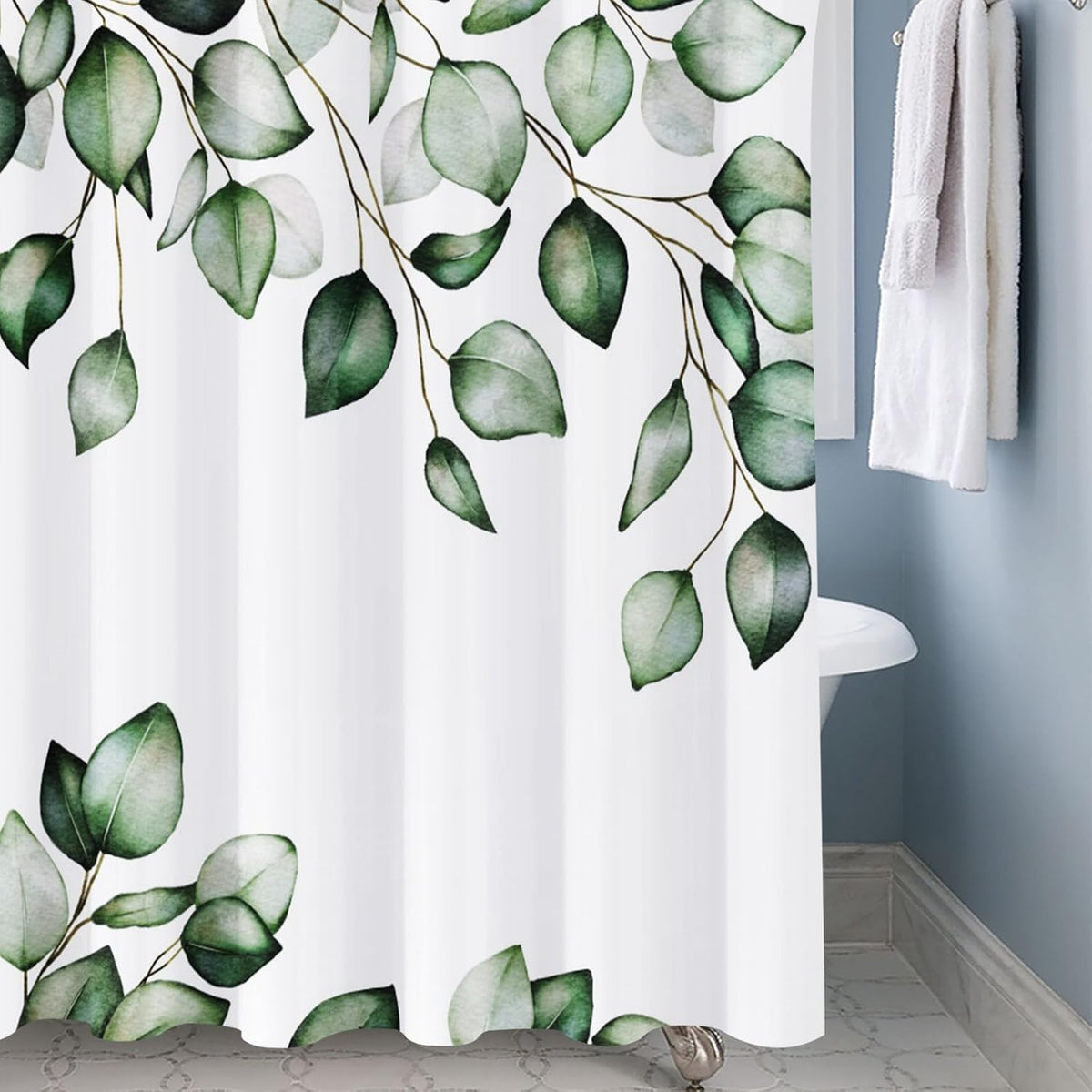 Shower Curtain Blue Eucalyptus Shower Curtains for Bathroom, Watercolor Leaf Shower Curtain Sets Waterproof Plant Shower Curtain Leaves Fabric Cloth Bathroom Curtains 72x72 inch with Hooks