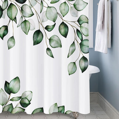 Shower Curtain Blue Eucalyptus Shower Curtains for Bathroom, Watercolor Leaf Shower Curtain Sets Waterproof Plant Shower Curtain Leaves Fabric Cloth Bathroom Curtains 72x72 inch with Hooks