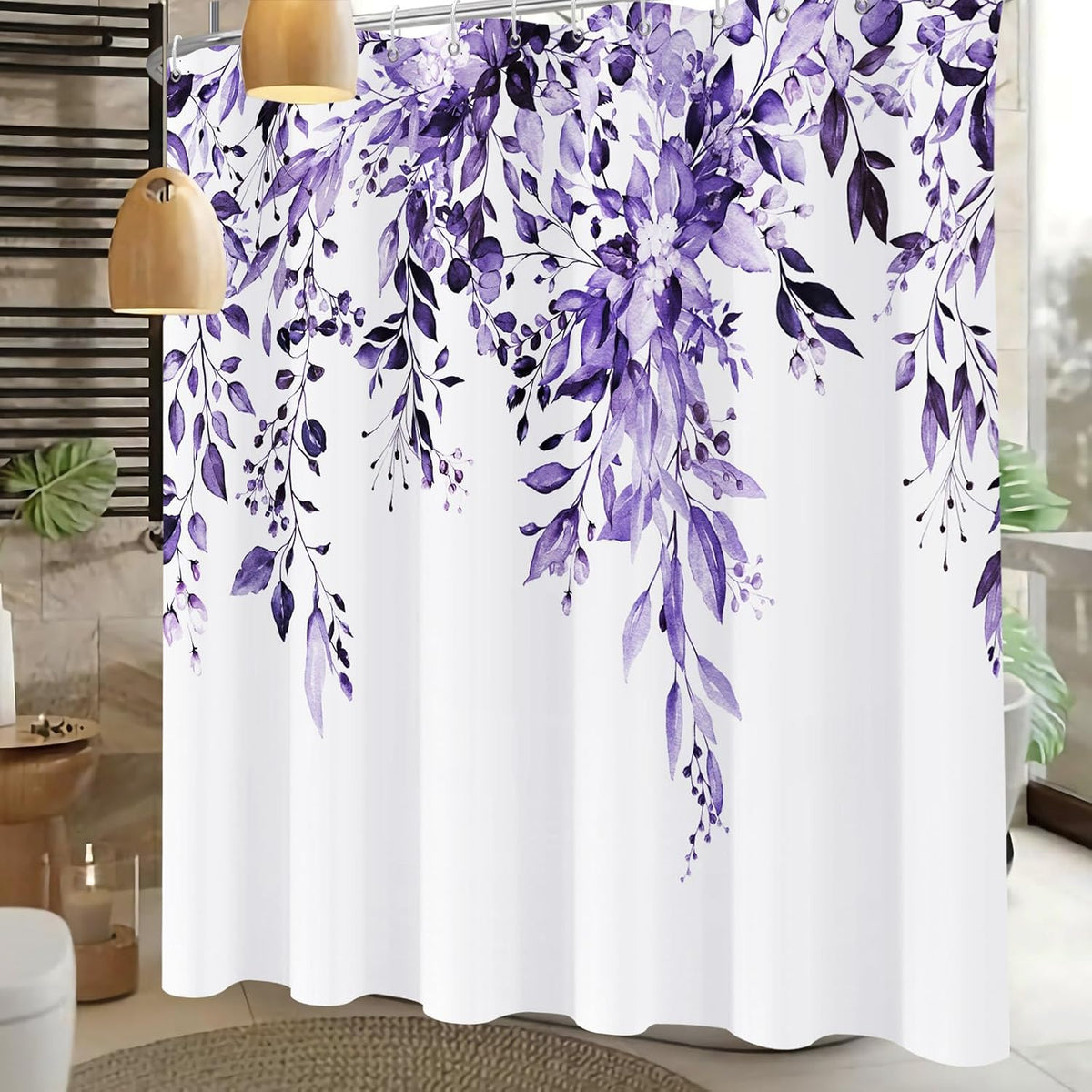 Shower Curtain Blue Eucalyptus Shower Curtains for Bathroom, Watercolor Leaf Shower Curtain Sets Waterproof Plant Shower Curtain Leaves Fabric Cloth Bathroom Curtains 72x72 inch with Hooks