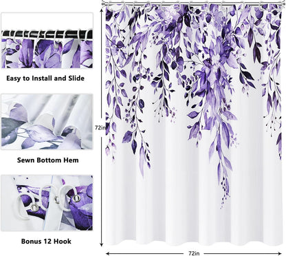 Shower Curtain Blue Eucalyptus Shower Curtains for Bathroom, Watercolor Leaf Shower Curtain Sets Waterproof Plant Shower Curtain Leaves Fabric Cloth Bathroom Curtains 72x72 inch with Hooks