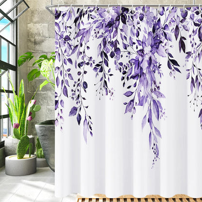 Shower Curtain Blue Eucalyptus Shower Curtains for Bathroom, Watercolor Leaf Shower Curtain Sets Waterproof Plant Shower Curtain Leaves Fabric Cloth Bathroom Curtains 72x72 inch with Hooks
