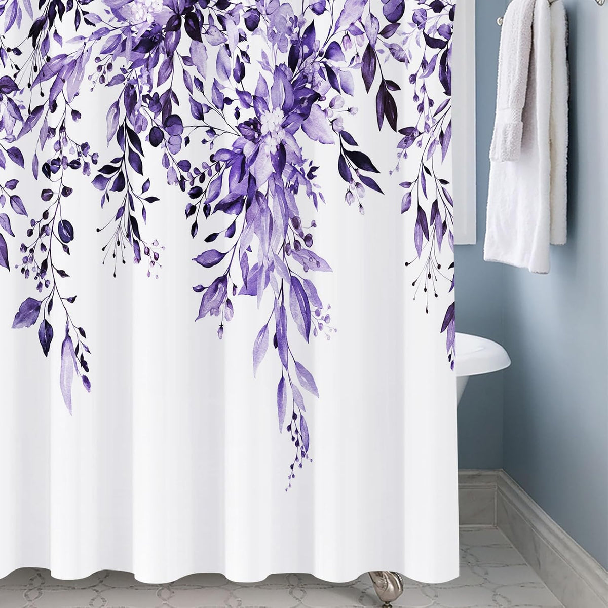 Shower Curtain Blue Eucalyptus Shower Curtains for Bathroom, Watercolor Leaf Shower Curtain Sets Waterproof Plant Shower Curtain Leaves Fabric Cloth Bathroom Curtains 72x72 inch with Hooks