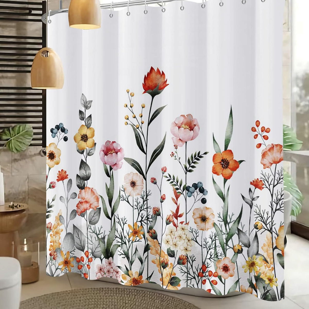 Shower Curtain Blue Eucalyptus Shower Curtains for Bathroom, Watercolor Leaf Shower Curtain Sets Waterproof Plant Shower Curtain Leaves Fabric Cloth Bathroom Curtains 72x72 inch with Hooks