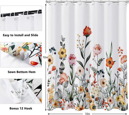Shower Curtain Blue Eucalyptus Shower Curtains for Bathroom, Watercolor Leaf Shower Curtain Sets Waterproof Plant Shower Curtain Leaves Fabric Cloth Bathroom Curtains 72x72 inch with Hooks
