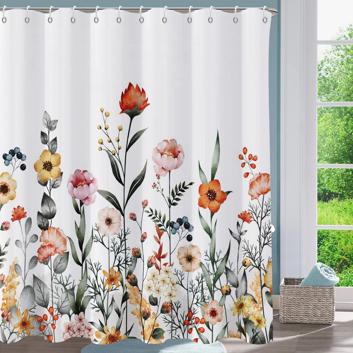 Shower Curtain Blue Eucalyptus Shower Curtains for Bathroom, Watercolor Leaf Shower Curtain Sets Waterproof Plant Shower Curtain Leaves Fabric Cloth Bathroom Curtains 72x72 inch with Hooks