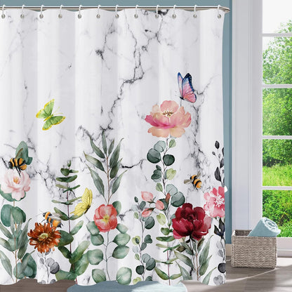 Shower Curtain Blue Eucalyptus Shower Curtains for Bathroom, Watercolor Leaf Shower Curtain Sets Waterproof Plant Shower Curtain Leaves Fabric Cloth Bathroom Curtains 72x72 inch with Hooks