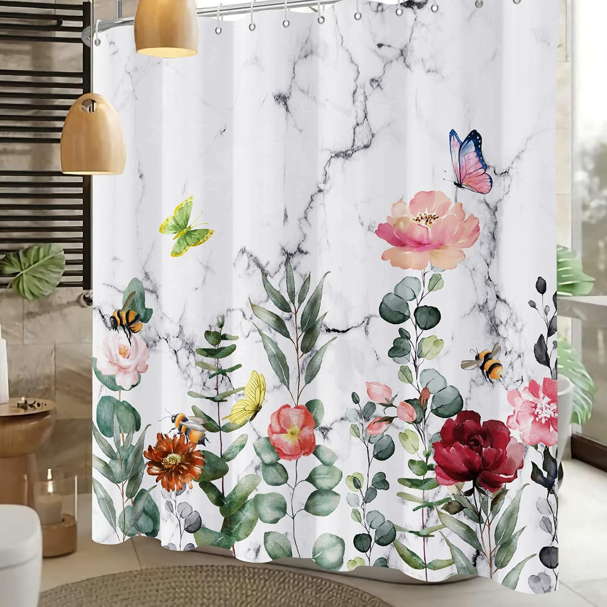 Shower Curtain Blue Eucalyptus Shower Curtains for Bathroom, Watercolor Leaf Shower Curtain Sets Waterproof Plant Shower Curtain Leaves Fabric Cloth Bathroom Curtains 72x72 inch with Hooks