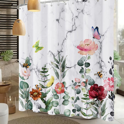 Shower Curtain Blue Eucalyptus Shower Curtains for Bathroom, Watercolor Leaf Shower Curtain Sets Waterproof Plant Shower Curtain Leaves Fabric Cloth Bathroom Curtains 72x72 inch with Hooks