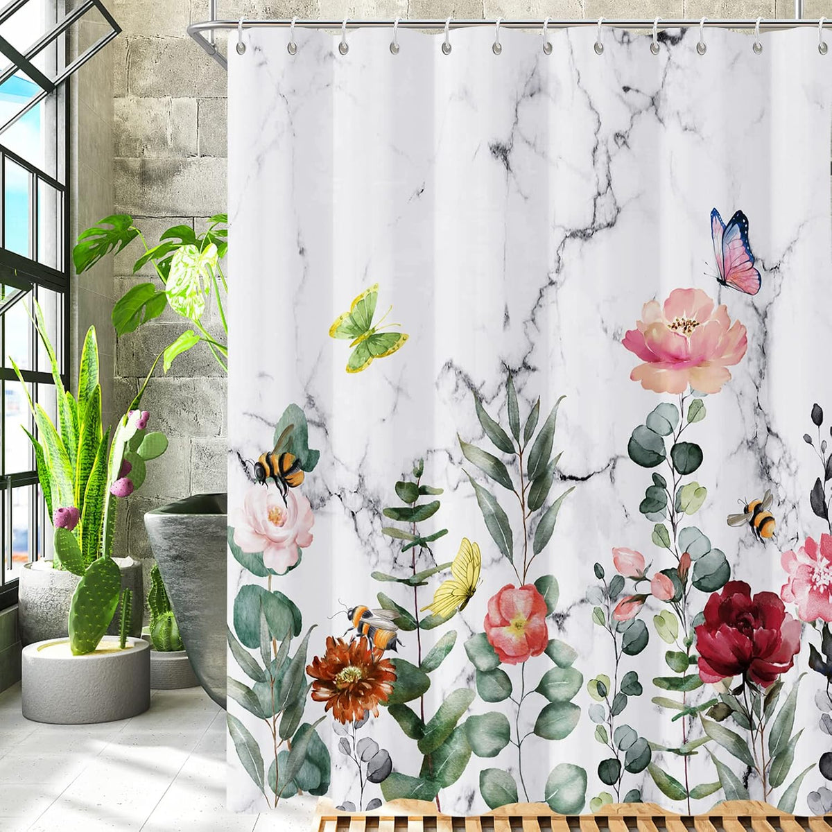 Shower Curtain Blue Eucalyptus Shower Curtains for Bathroom, Watercolor Leaf Shower Curtain Sets Waterproof Plant Shower Curtain Leaves Fabric Cloth Bathroom Curtains 72x72 inch with Hooks