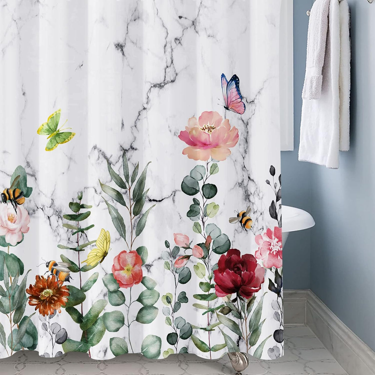 Shower Curtain Blue Eucalyptus Shower Curtains for Bathroom, Watercolor Leaf Shower Curtain Sets Waterproof Plant Shower Curtain Leaves Fabric Cloth Bathroom Curtains 72x72 inch with Hooks