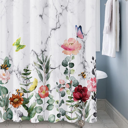 Shower Curtain Blue Eucalyptus Shower Curtains for Bathroom, Watercolor Leaf Shower Curtain Sets Waterproof Plant Shower Curtain Leaves Fabric Cloth Bathroom Curtains 72x72 inch with Hooks