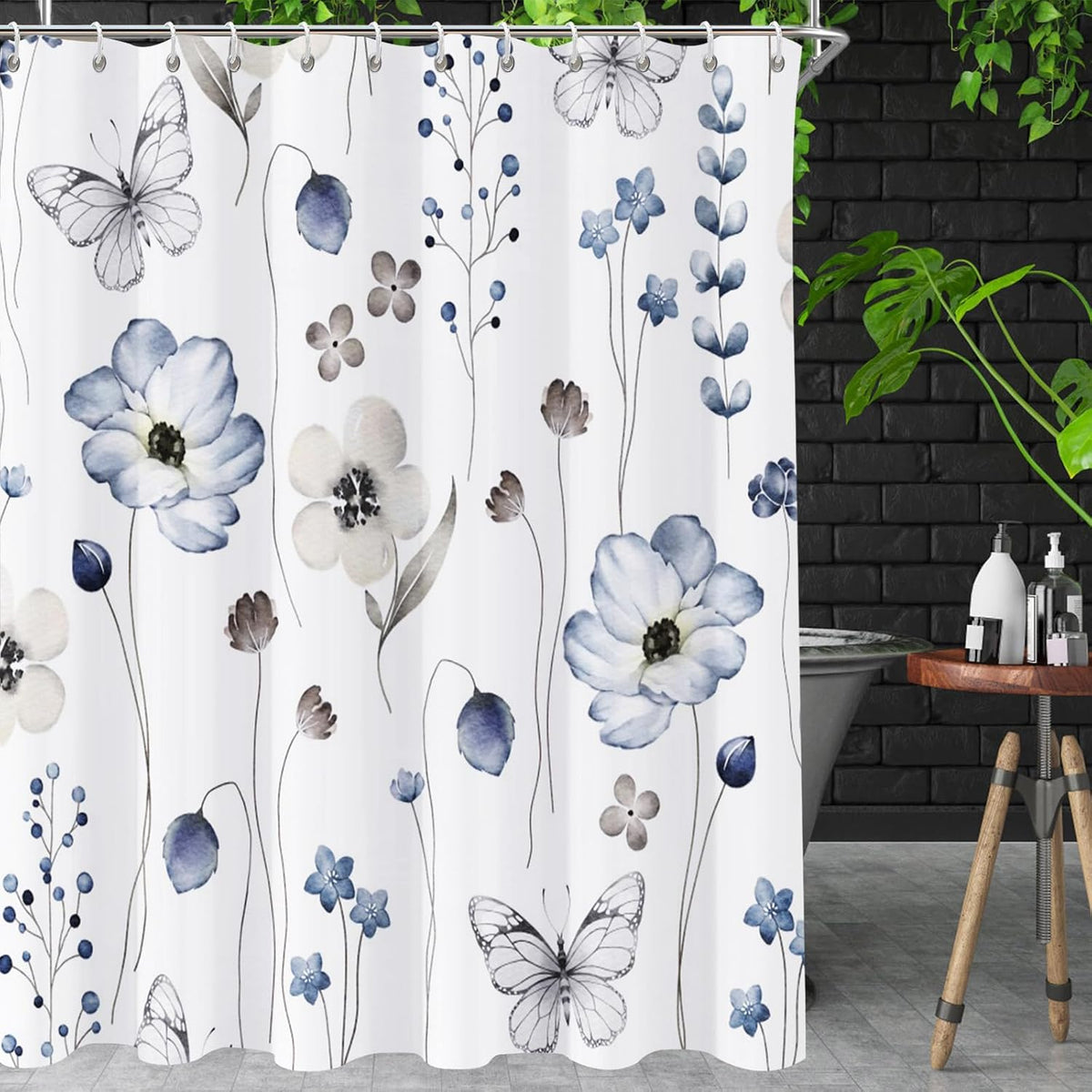 Shower Curtain Blue Eucalyptus Shower Curtains for Bathroom, Watercolor Leaf Shower Curtain Sets Waterproof Plant Shower Curtain Leaves Fabric Cloth Bathroom Curtains 72x72 inch with Hooks
