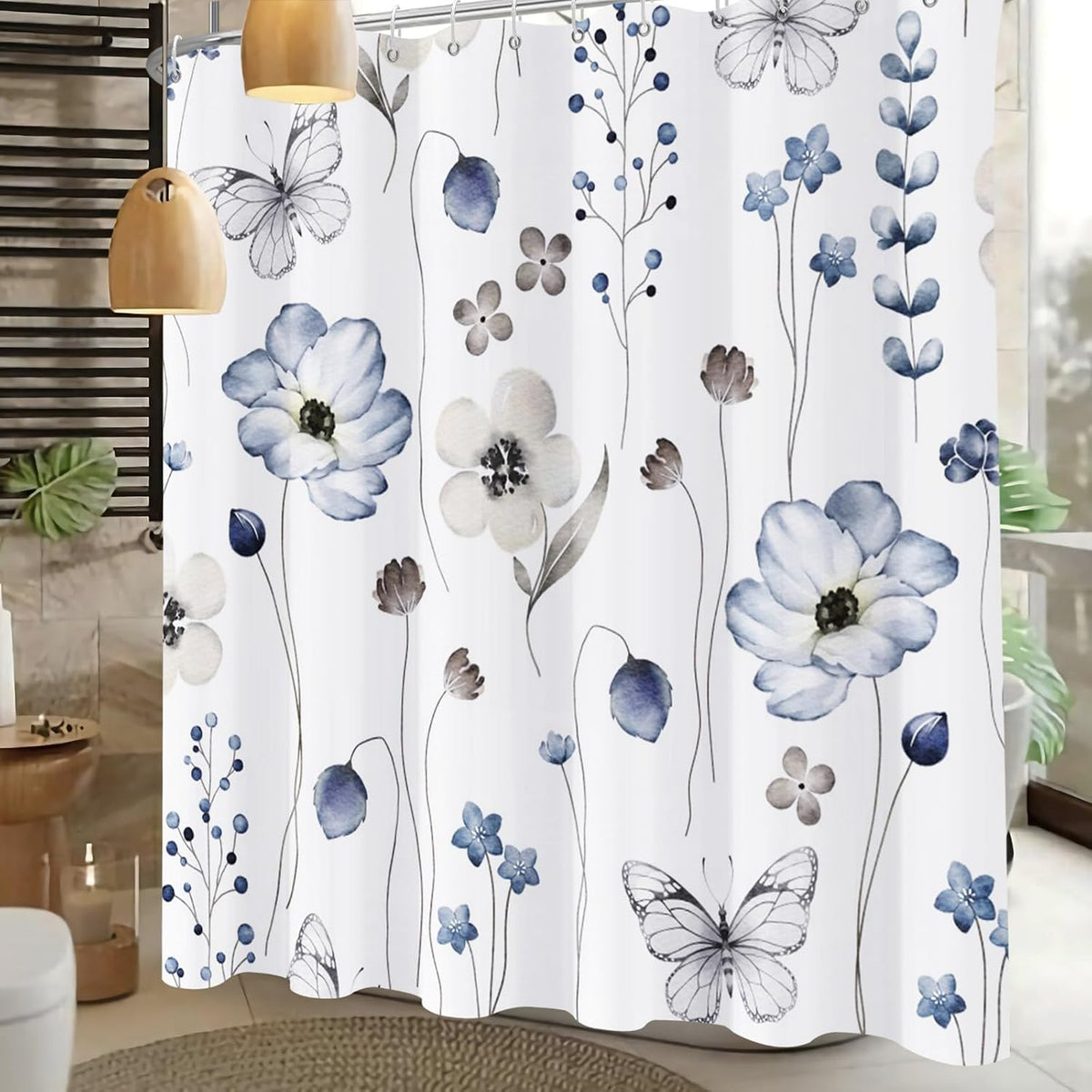 Shower Curtain Blue Eucalyptus Shower Curtains for Bathroom, Watercolor Leaf Shower Curtain Sets Waterproof Plant Shower Curtain Leaves Fabric Cloth Bathroom Curtains 72x72 inch with Hooks