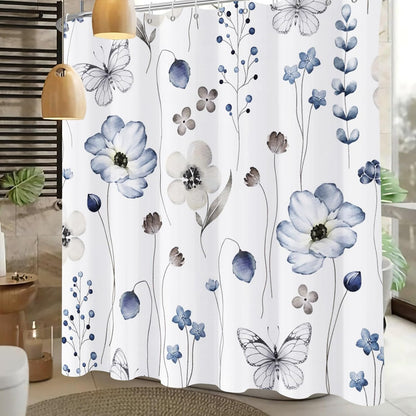 Shower Curtain Blue Eucalyptus Shower Curtains for Bathroom, Watercolor Leaf Shower Curtain Sets Waterproof Plant Shower Curtain Leaves Fabric Cloth Bathroom Curtains 72x72 inch with Hooks