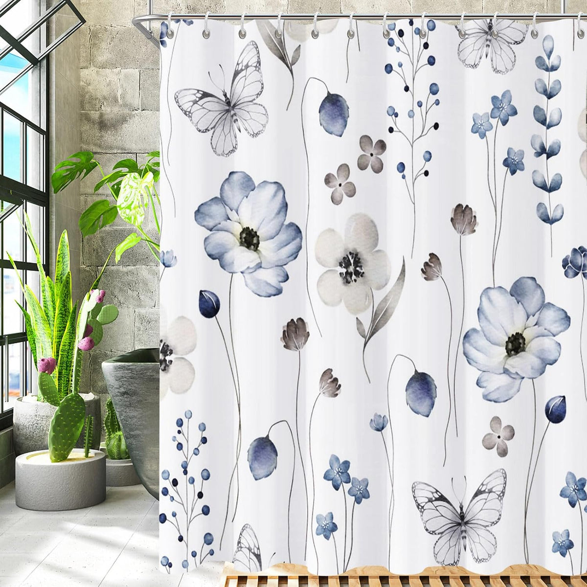 Shower Curtain Blue Eucalyptus Shower Curtains for Bathroom, Watercolor Leaf Shower Curtain Sets Waterproof Plant Shower Curtain Leaves Fabric Cloth Bathroom Curtains 72x72 inch with Hooks