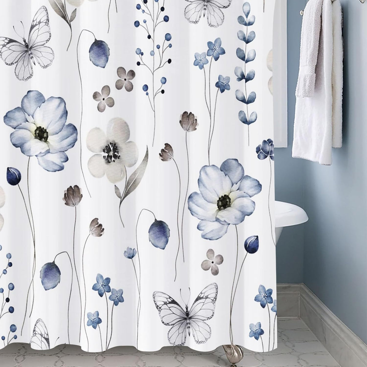 Shower Curtain Blue Eucalyptus Shower Curtains for Bathroom, Watercolor Leaf Shower Curtain Sets Waterproof Plant Shower Curtain Leaves Fabric Cloth Bathroom Curtains 72x72 inch with Hooks