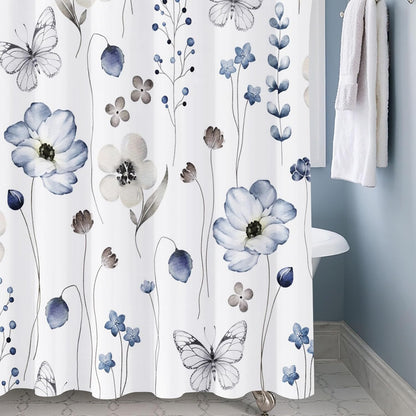 Shower Curtain Blue Eucalyptus Shower Curtains for Bathroom, Watercolor Leaf Shower Curtain Sets Waterproof Plant Shower Curtain Leaves Fabric Cloth Bathroom Curtains 72x72 inch with Hooks