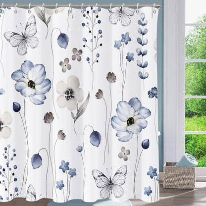 Shower Curtain Blue Eucalyptus Shower Curtains for Bathroom, Watercolor Leaf Shower Curtain Sets Waterproof Plant Shower Curtain Leaves Fabric Cloth Bathroom Curtains 72x72 inch with Hooks