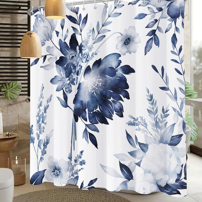 Shower Curtain Blue Eucalyptus Shower Curtains for Bathroom, Watercolor Leaf Shower Curtain Sets Waterproof Plant Shower Curtain Leaves Fabric Cloth Bathroom Curtains 72x72 inch with Hooks