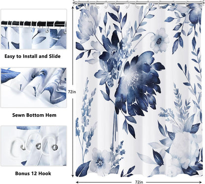 Shower Curtain Blue Eucalyptus Shower Curtains for Bathroom, Watercolor Leaf Shower Curtain Sets Waterproof Plant Shower Curtain Leaves Fabric Cloth Bathroom Curtains 72x72 inch with Hooks