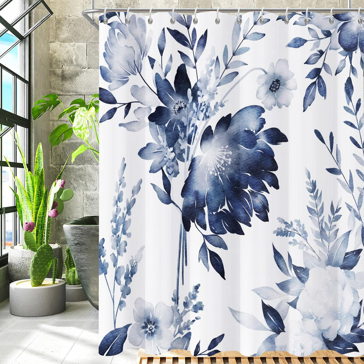Shower Curtain Blue Eucalyptus Shower Curtains for Bathroom, Watercolor Leaf Shower Curtain Sets Waterproof Plant Shower Curtain Leaves Fabric Cloth Bathroom Curtains 72x72 inch with Hooks