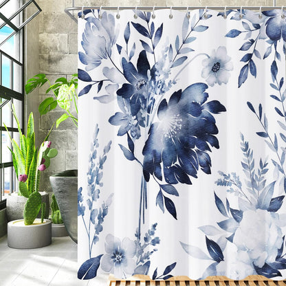 Shower Curtain Blue Eucalyptus Shower Curtains for Bathroom, Watercolor Leaf Shower Curtain Sets Waterproof Plant Shower Curtain Leaves Fabric Cloth Bathroom Curtains 72x72 inch with Hooks