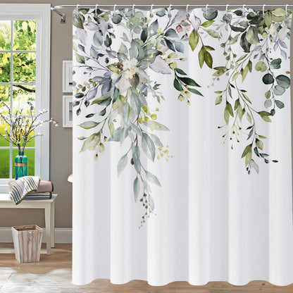 Shower Curtain Blue Eucalyptus Shower Curtains for Bathroom, Watercolor Leaf Shower Curtain Sets Waterproof Plant Shower Curtain Leaves Fabric Cloth Bathroom Curtains 72x72 inch with Hooks