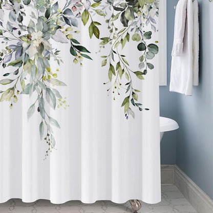 Shower Curtain Blue Eucalyptus Shower Curtains for Bathroom, Watercolor Leaf Shower Curtain Sets Waterproof Plant Shower Curtain Leaves Fabric Cloth Bathroom Curtains 72x72 inch with Hooks