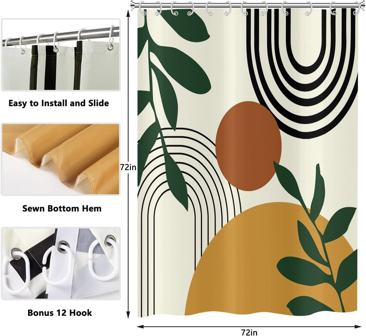 Shower Curtain Blue Eucalyptus Shower Curtains for Bathroom, Watercolor Leaf Shower Curtain Sets Waterproof Plant Shower Curtain Leaves Fabric Cloth Bathroom Curtains 72x72 inch with Hooks