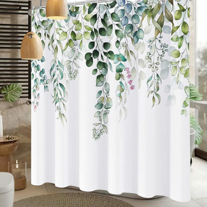 Shower Curtain Blue Eucalyptus Shower Curtains for Bathroom, Watercolor Leaf Shower Curtain Sets Waterproof Plant Shower Curtain Leaves Fabric Cloth Bathroom Curtains 72x72 inch with Hooks