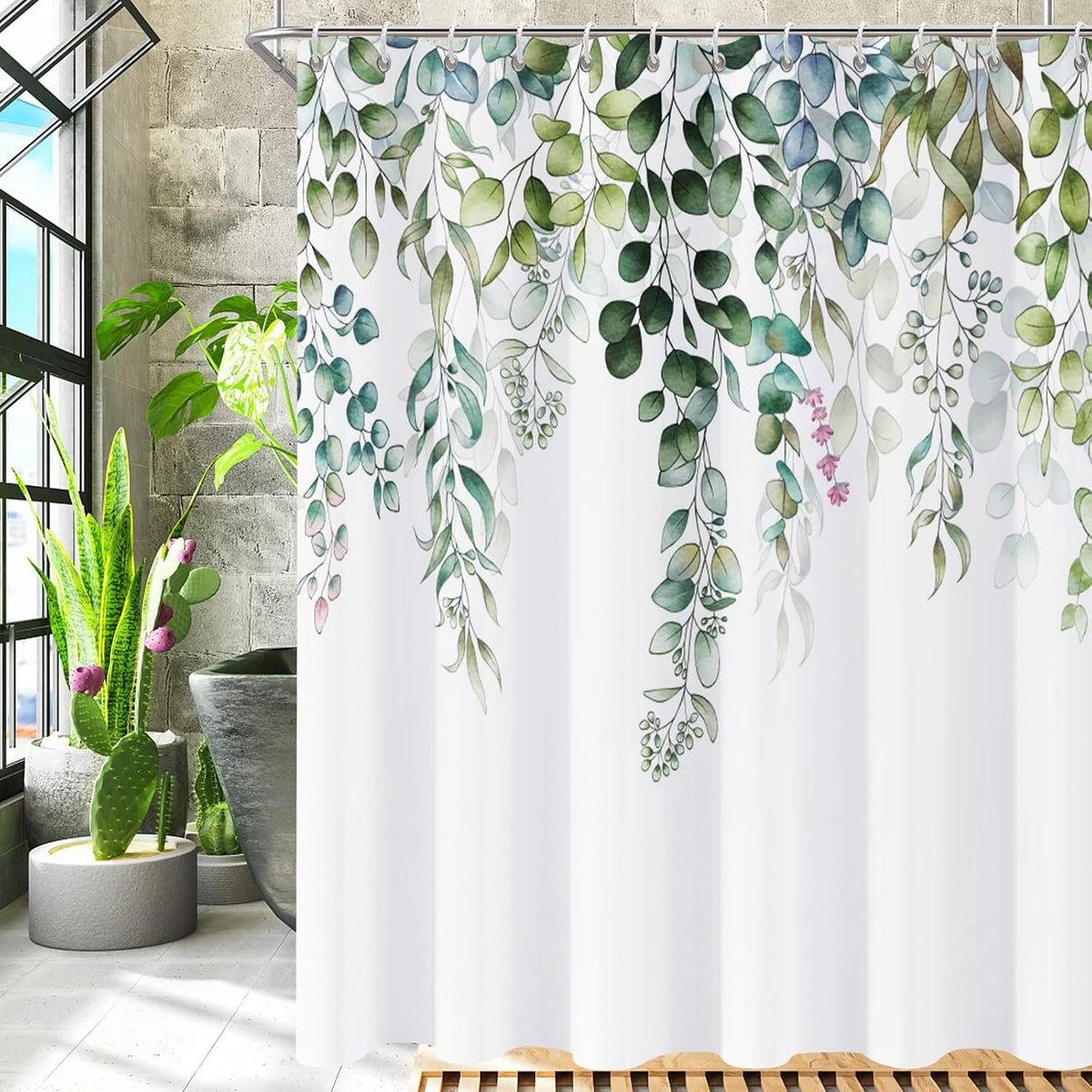 Shower Curtain Blue Eucalyptus Shower Curtains for Bathroom, Watercolor Leaf Shower Curtain Sets Waterproof Plant Shower Curtain Leaves Fabric Cloth Bathroom Curtains 72x72 inch with Hooks