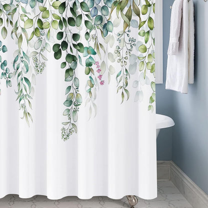 Shower Curtain Blue Eucalyptus Shower Curtains for Bathroom, Watercolor Leaf Shower Curtain Sets Waterproof Plant Shower Curtain Leaves Fabric Cloth Bathroom Curtains 72x72 inch with Hooks