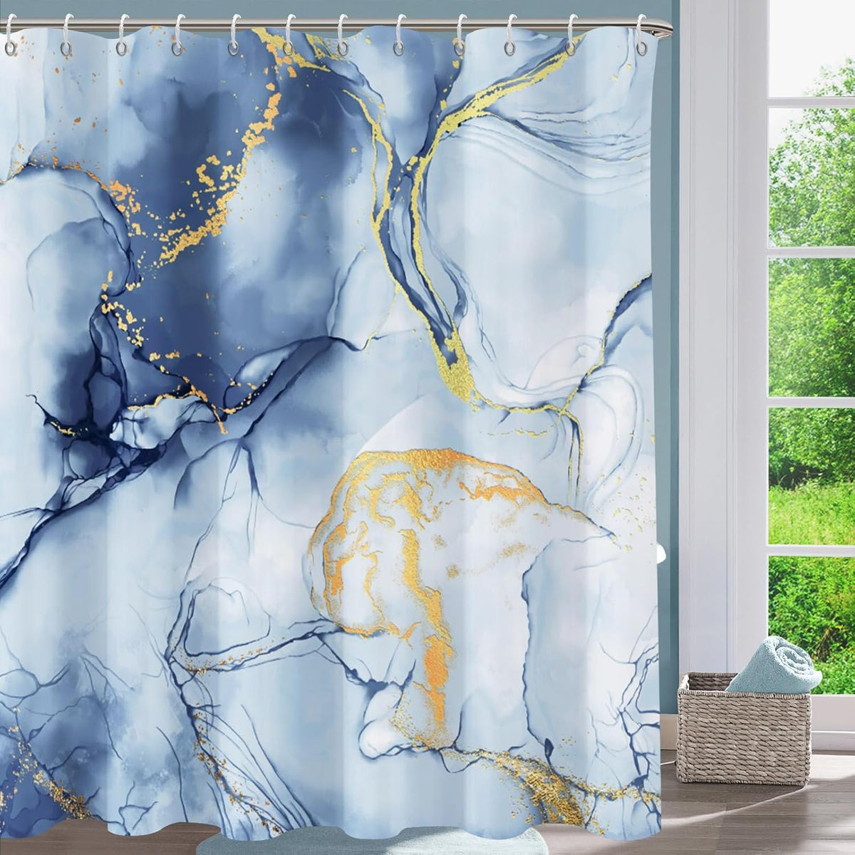 Shower Curtain Blue Eucalyptus Shower Curtains for Bathroom, Watercolor Leaf Shower Curtain Sets Waterproof Plant Shower Curtain Leaves Fabric Cloth Bathroom Curtains 72x72 inch with Hooks