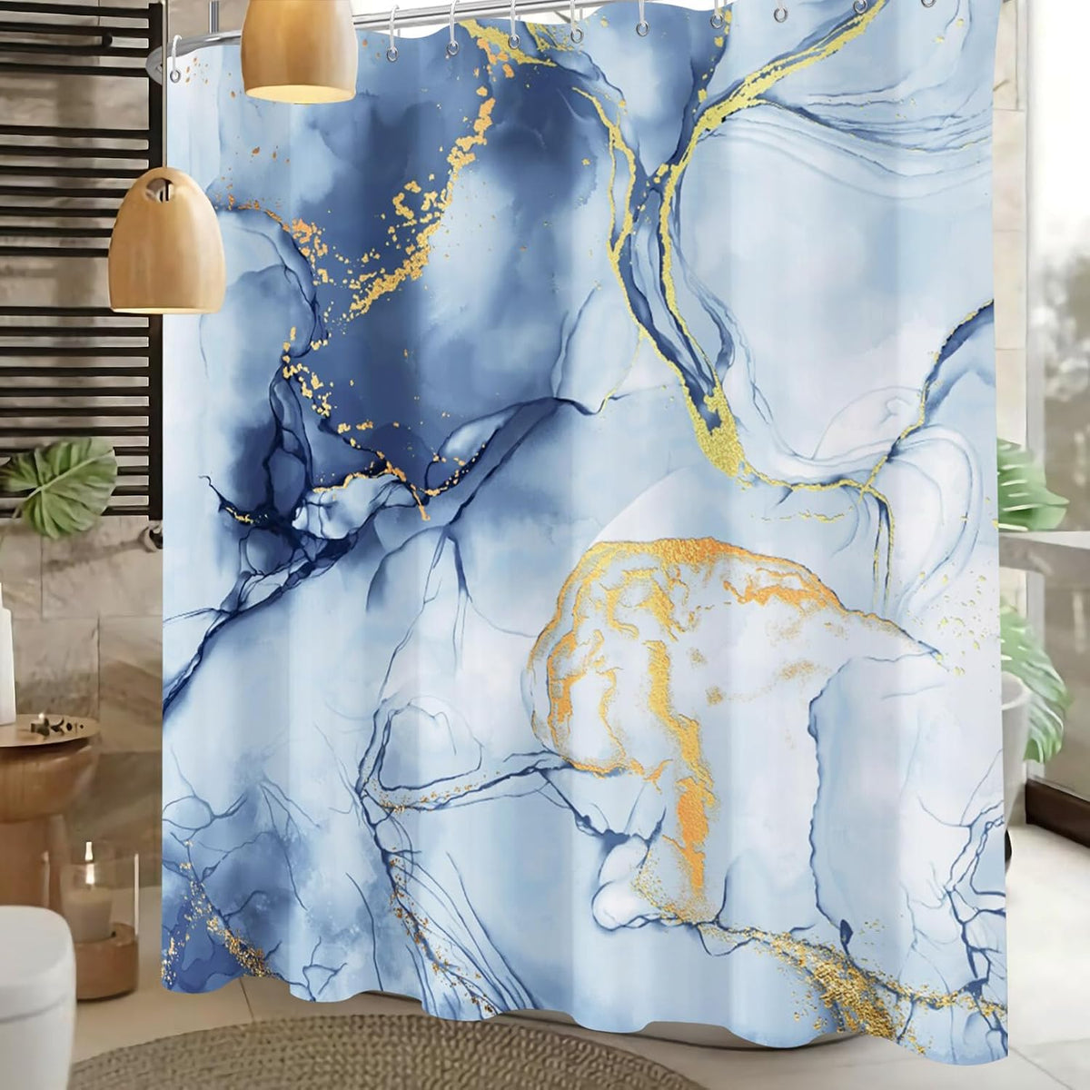 Shower Curtain Blue Eucalyptus Shower Curtains for Bathroom, Watercolor Leaf Shower Curtain Sets Waterproof Plant Shower Curtain Leaves Fabric Cloth Bathroom Curtains 72x72 inch with Hooks