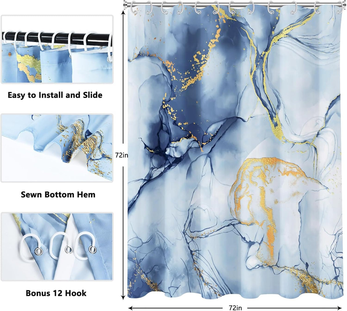 Shower Curtain Blue Eucalyptus Shower Curtains for Bathroom, Watercolor Leaf Shower Curtain Sets Waterproof Plant Shower Curtain Leaves Fabric Cloth Bathroom Curtains 72x72 inch with Hooks